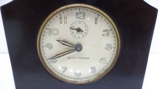 Vintage Seth Thomas Art Deco Wind Up Alarm Desk Clock Bakelite Black Swirl 2