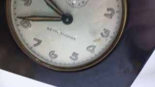 Vintage Seth Thomas Art Deco Wind Up Alarm Desk Clock Bakelite Black Swirl 3