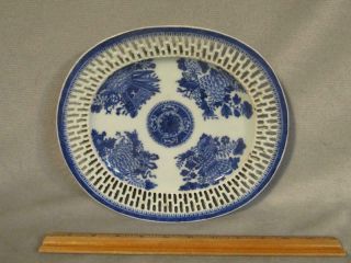 Antique Chinese Export Canton / Blue Fitzhugh Reticulated Oval Tray / Plate