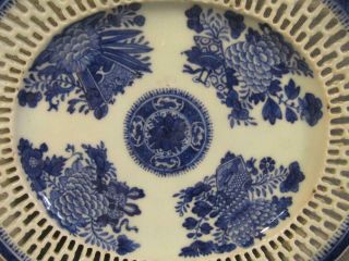 ANTIQUE CHINESE EXPORT CANTON / BLUE FITZHUGH RETICULATED OVAL TRAY / PLATE 2