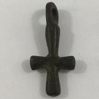 2 X Ancient Byzantine Bronze Crosses 3cm X 2.  9cm & 2.  6cm X 1.  15cm 6