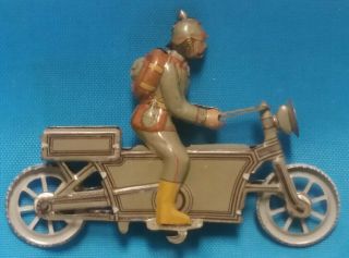 Vintage Tin German Military Motorcycle and Rider Penny Toy By Meier 2