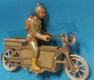 Vintage Tin German Military Motorcycle and Rider Penny Toy By Meier 4