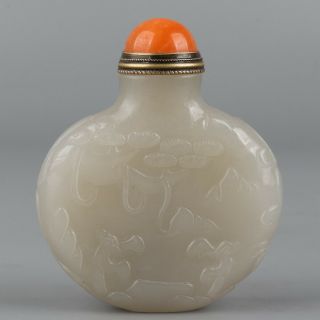 Chinese Exquisite Hand - Carved People Landscape Carving Hetian Jade Snuff Bottle