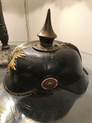 German WW1 Pickelhaube Helmet w Saxon / Saxony Crest w Lining Rare 5
