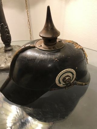 German WW1 Pickelhaube Helmet w Saxon / Saxony Crest w Lining Rare 7