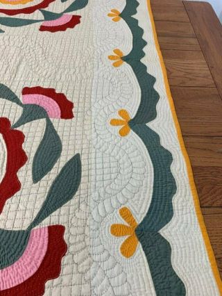 Antique c 1900 4 Block APPLIQUE Quilt RED Cheddar Green Swags 10