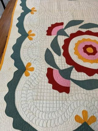 Antique c 1900 4 Block APPLIQUE Quilt RED Cheddar Green Swags 11