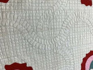 Antique c 1900 4 Block APPLIQUE Quilt RED Cheddar Green Swags 12