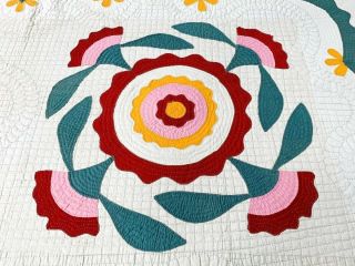 Antique c 1900 4 Block APPLIQUE Quilt RED Cheddar Green Swags 2