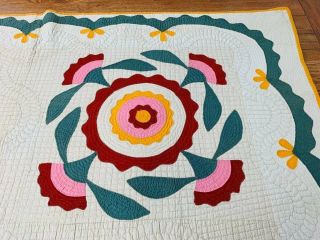 Antique c 1900 4 Block APPLIQUE Quilt RED Cheddar Green Swags 3