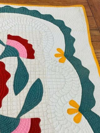 Antique c 1900 4 Block APPLIQUE Quilt RED Cheddar Green Swags 4