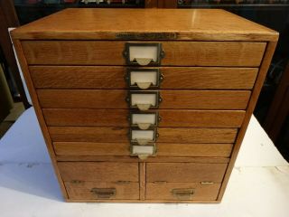 Antique Golden Oak File Box Specimen Box Cleveland & System Co 8 Drawer Best