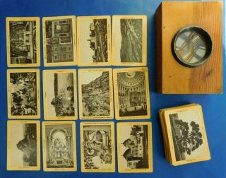 Victorian Stere - Monographe Photo Magnifier Card Viewer Box & 90 Cards 1800s