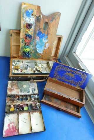 3x Vintage Artists Painters Art Box Palette Windsor & Newton Watercolours Oils