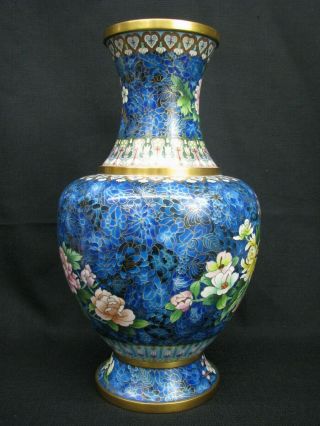 Large Vintage Chinese Cloisonne Enamel on Copper Cobalt Flowers Basket 15 
