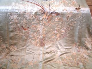 Antique Hand Embroidered Silk Panel Piano Shawl
