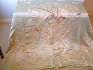 Antique Hand Embroidered Silk Panel Piano Shawl 2