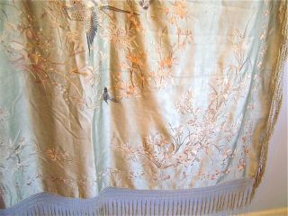 Antique Hand Embroidered Silk Panel Piano Shawl 3