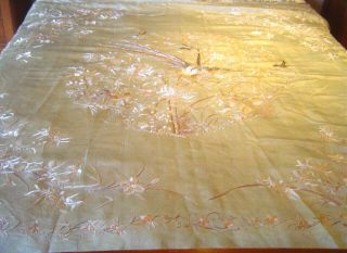 Antique Hand Embroidered Silk Panel Piano Shawl 4