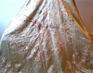 Antique Hand Embroidered Silk Panel Piano Shawl 6
