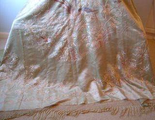 Antique Hand Embroidered Silk Panel Piano Shawl 7