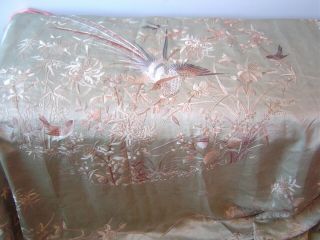 Antique Hand Embroidered Silk Panel Piano Shawl 8