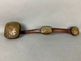 19th/20th C.  Inlaid Jade Huanghuali Carved Wood Chinese Big Ru - Yi Scepter
