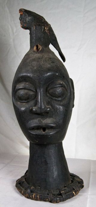 Antique African Hand Carved Wooden Sculpture Head