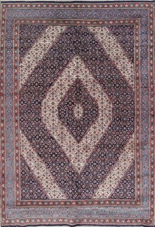 Antique Geometric Ivory Blue Mood Persian Oriental Area Rug Hand - Knotted 9 