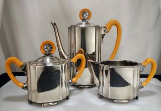 1920s Modernist Albert Feinauer Art Deco Barbour Silver Plate Coffee Service