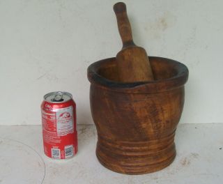 Late 18th / Early 19th C Turned Wood Mortar & Pestle