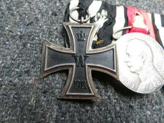 WWI IMPERIAL GERMAN MEDAL BAR - IRON CROSS - BADEN SILVER SERVICE MEDAL - HONOR CROSS 2
