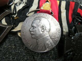 WWI IMPERIAL GERMAN MEDAL BAR - IRON CROSS - BADEN SILVER SERVICE MEDAL - HONOR CROSS 3