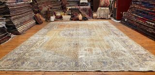 Primitive Vintage 1950 - 1960s Wool Pile,  Muted Dye Oushak Rug 7 