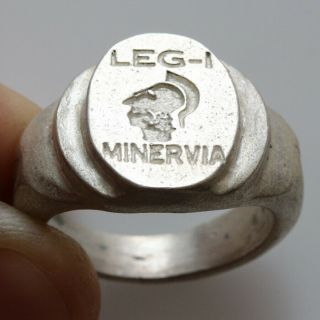 Massive Roman Military Silver Seal Ring Minerva Legion I Circa 100 Ad - Intact