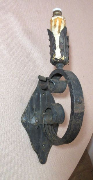 Antique Ornate Handmade Gothic Wrought Iron Bronze Electric Wall Sconce Fixture