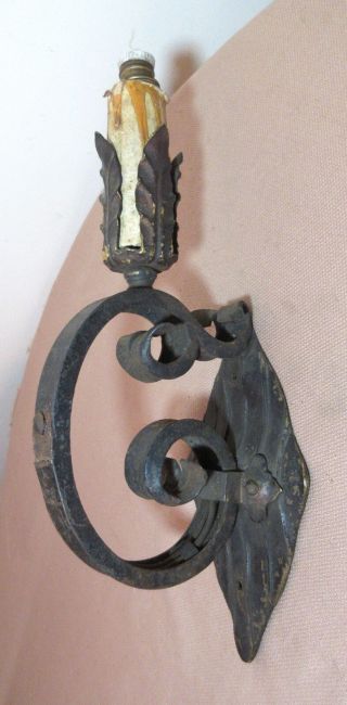 antique ornate handmade Gothic wrought iron bronze electric wall sconce fixture 2