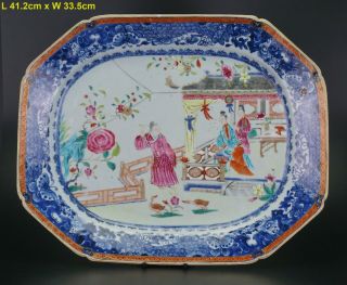 Huge 41cm Chinese Blue And White Famille Rose Porcelain Plate Yongzheng 18th C