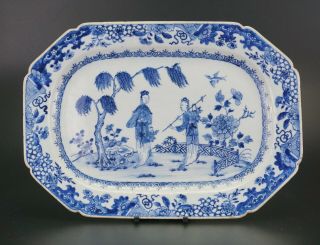 Large Antique Chinese Porcelain Blue And White Plate Dish Charger Qianlong 18thc