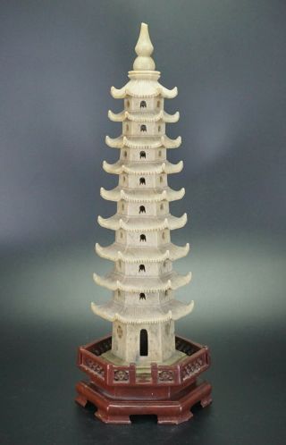 Very Large 42cm / 16.  5  Chinese Shoushan Soapstone Shrine Temple Pagoda