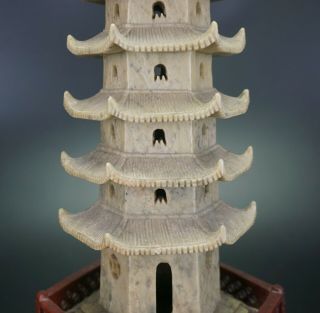 Very LARGE 42cm / 16.  5  Chinese Shoushan Soapstone Shrine Temple Pagoda 3