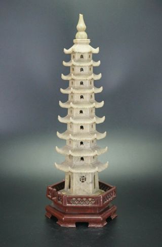 Very LARGE 42cm / 16.  5  Chinese Shoushan Soapstone Shrine Temple Pagoda 5