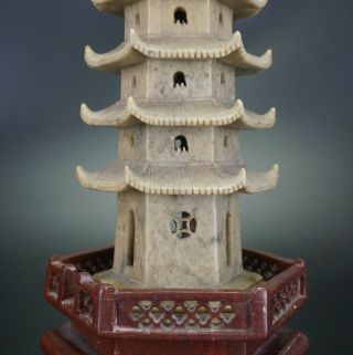 Very LARGE 42cm / 16.  5  Chinese Shoushan Soapstone Shrine Temple Pagoda 6