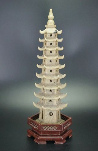 Very LARGE 42cm / 16.  5  Chinese Shoushan Soapstone Shrine Temple Pagoda 8