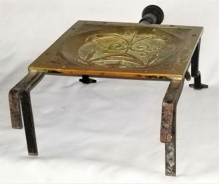 fireplace Trivet,  kettle stand,  Federal c1800,  brass,  wrought iron,  14 