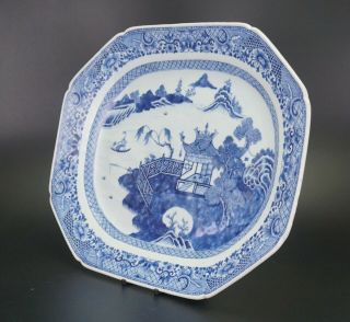HUGE Antique Chinese Blue and White Porcelain Landscape Plate QIANLONG 18th C 2