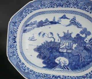 HUGE Antique Chinese Blue and White Porcelain Landscape Plate QIANLONG 18th C 8