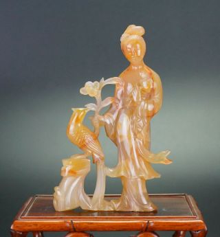 Antique Chinese Agate Hardstone Carving Guanyin Immortal Figurine 19th/20th C