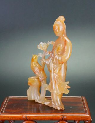 Antique Chinese Agate Hardstone Carving Guanyin Immortal Figurine 19th/20th C 2